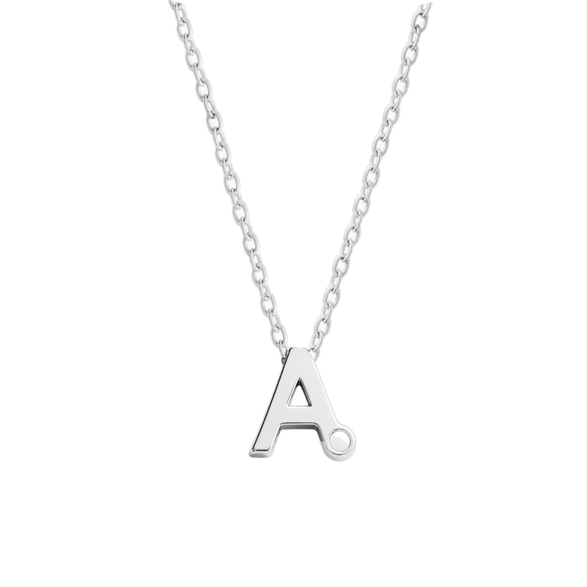 Hanger in 925 zilver met een minimalistische letter 'A', bevestigd aan een fijne zilveren ketting.