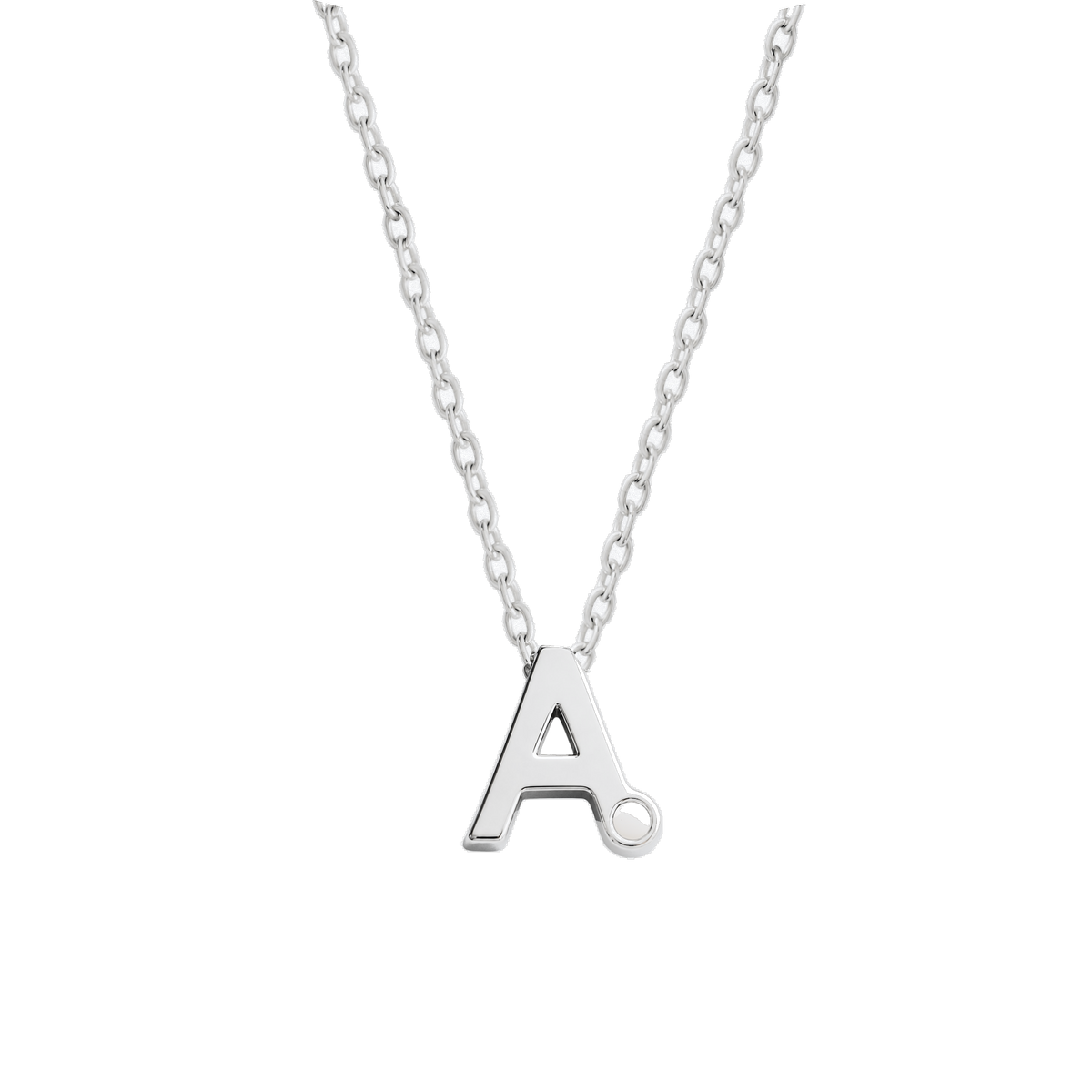 Hanger van massief witgoud met een elegante, gestileerde letter 'A' aan een fijne ketting.