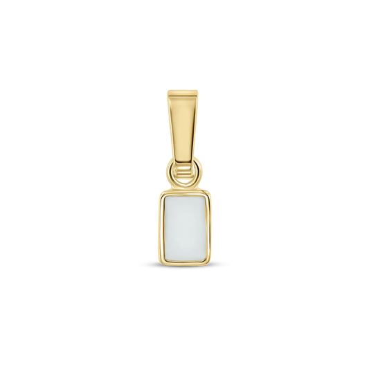Gouden moedermelk-hanger in rechthoekige vorm met een witte harsinzet.