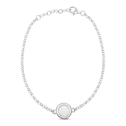 Moedermelk-armband van 925 zilver met een ronde, gladde sluiting en een gevlochten schakelontwerp.