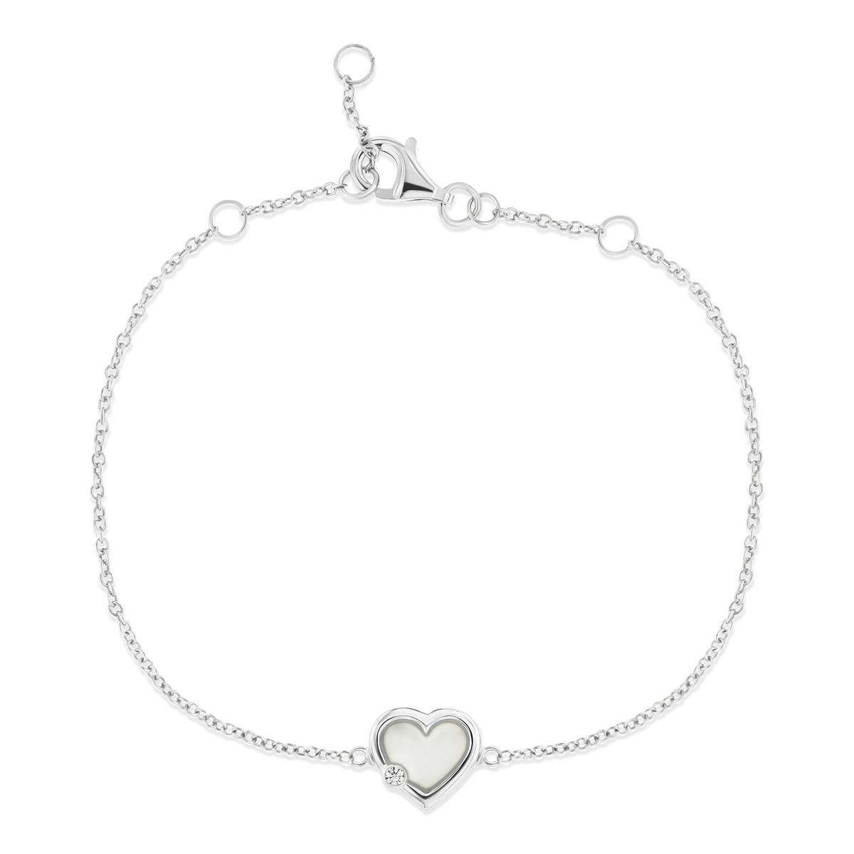 Armband van 925 zilver met een hartvormige hanger van moedermelkhars en een kleine zirkonia.