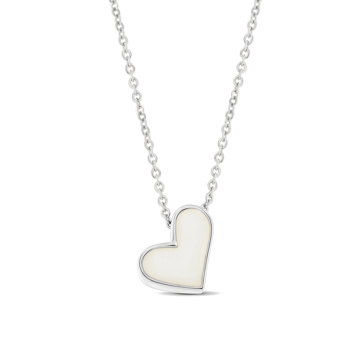 Hanger in de vorm van een hart van 925 zilver met een vlak van moedermelkhars, aan een fijne zilveren ketting.