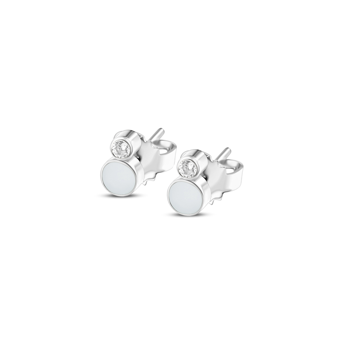 Oorstekers van 925 zilver met een ronde moedermelkhars en een sprankelende zirkonia erbovenop.
