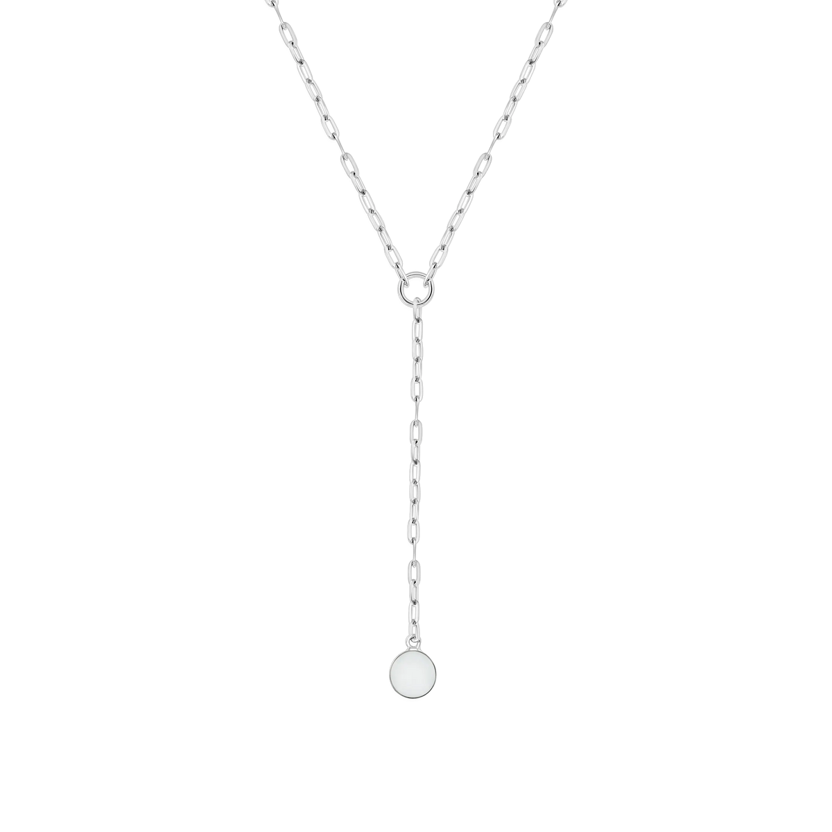 Massief witgouden hanger met een ronde moedermelkhars en een elegante ketting met schakels.