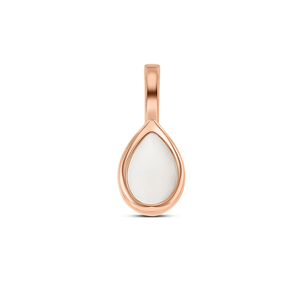 Roségouden moedermelk-hanger in druppelvorm met een gladde, witte harsinleg.